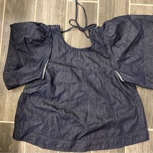 Anthropologie Pilcro Sz M Flutter-Sleeve Babydoll Top Blue Cotton Open Back